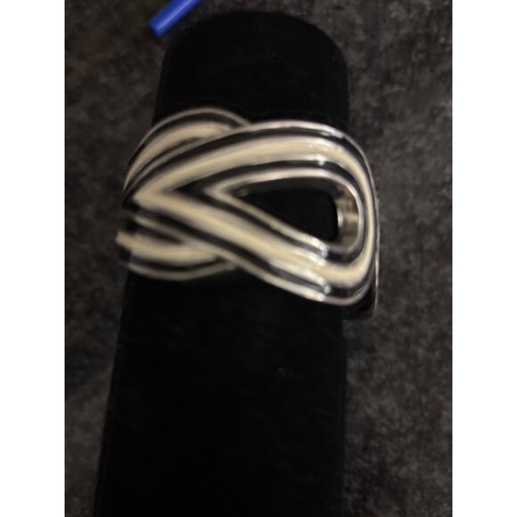 Vintage Silver & Black Abstract Design Bangle Bracelet Statement Piece - Picture 9 of 10